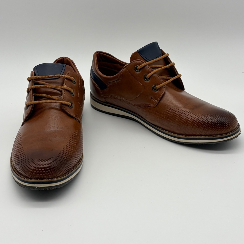 Bruno Marc Boys Tan Brown Navy Lace Up Dress Shoes Oxfords SBOX2332K Size 4